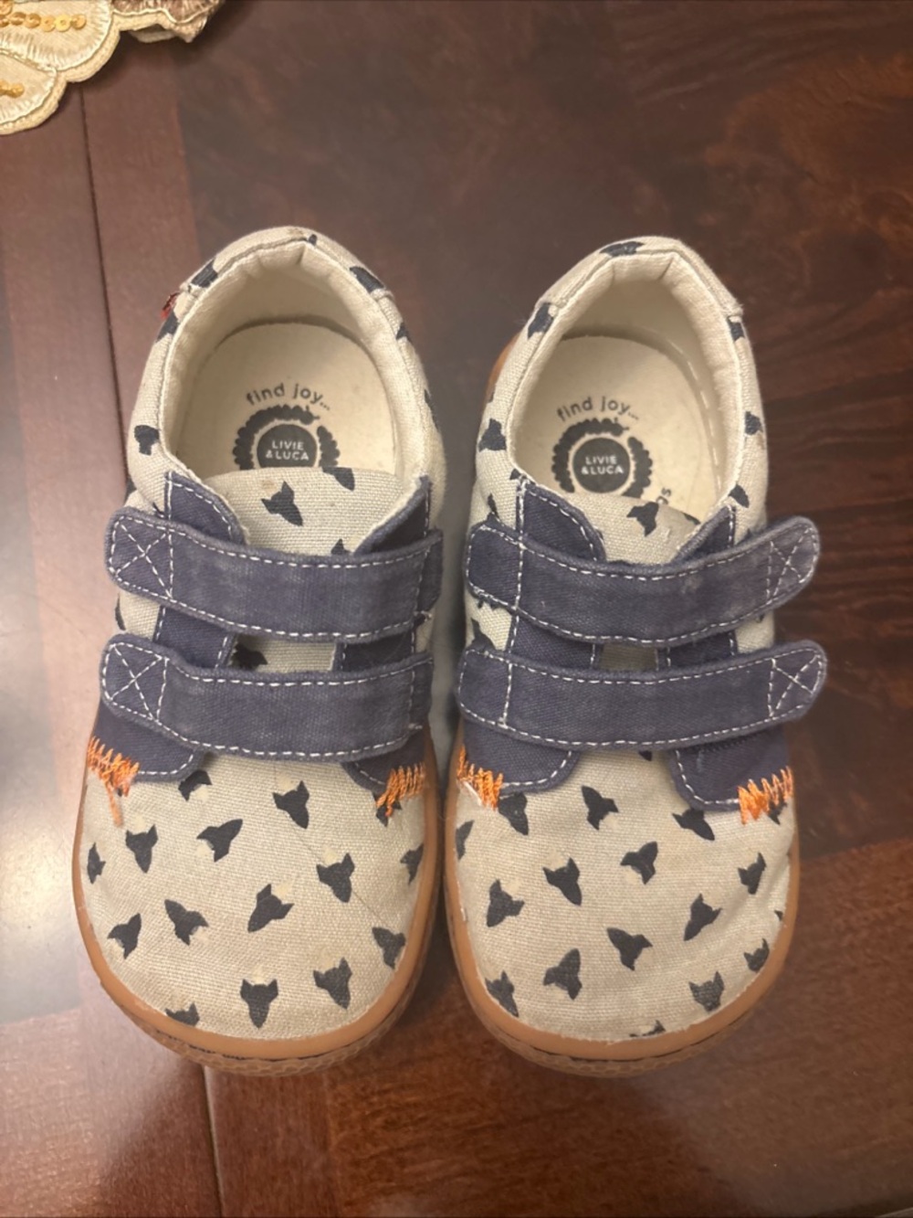Livie & Luca Cream Canvas Sneakers with Navy Straps and Tan Sole